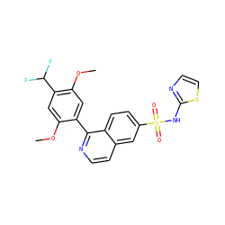 COc1cc(C(F)F)c(OC)cc1-c1nccc2cc(S(=O)(=O)Nc3nccs3)ccc12 ZINC000215518294