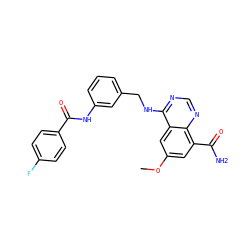 COc1cc(C(N)=O)c2ncnc(NCc3cccc(NC(=O)c4ccc(F)cc4)c3)c2c1 ZINC000114345070