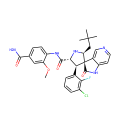 COc1cc(C(N)=O)ccc1NC(=O)[C@@H]1N[C@@H](CC(C)(C)C)[C@@]2(C(=O)Nc3ccncc32)[C@H]1c1cccc(Cl)c1F ZINC000103254052