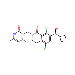 COc1cc(C)[nH]c(=O)c1CN1CCc2c(Cl)cc([C@@H](O)C3COC3)c(Cl)c2C1=O ZINC001772656539
