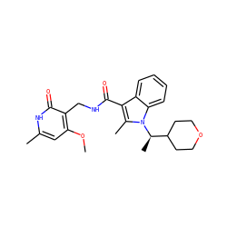 COc1cc(C)[nH]c(=O)c1CNC(=O)c1c(C)n([C@H](C)C2CCOCC2)c2ccccc12 ZINC000205767583