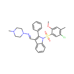 COc1cc(C)c(Cl)cc1S(=O)(=O)n1c(-c2ccccc2)c(/C=N/N2CCN(C)CC2)c2ccccc21 ZINC000096921199