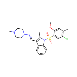 COc1cc(C)c(Cl)cc1S(=O)(=O)n1c(C)c(/C=N/N2CCN(C)CC2)c2ccccc21 ZINC000096921212