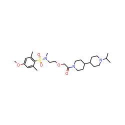 COc1cc(C)c(S(=O)(=O)N(C)CCOCC(=O)N2CCC(C3CCN(C(C)C)CC3)CC2)c(C)c1 ZINC000084740621