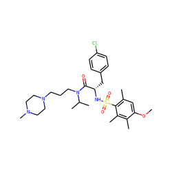 COc1cc(C)c(S(=O)(=O)N[C@@H](Cc2ccc(Cl)cc2)C(=O)N(CCCN2CCN(C)CC2)C(C)C)c(C)c1C ZINC000071318284