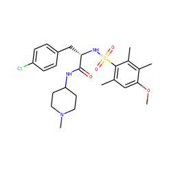 COc1cc(C)c(S(=O)(=O)N[C@@H](Cc2ccc(Cl)cc2)C(=O)NC2CCN(C)CC2)c(C)c1C ZINC000071329719
