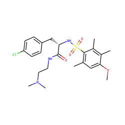 COc1cc(C)c(S(=O)(=O)N[C@@H](Cc2ccc(Cl)cc2)C(=O)NCCN(C)C)c(C)c1C ZINC000071317463