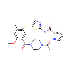 COc1cc(C)c(Sc2cnc(NC(=O)c3ccc[nH]3)s2)cc1C(=O)N1CCN(C(C)=O)CC1 ZINC000036184874
