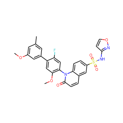 COc1cc(C)cc(-c2cc(OC)c(-n3c(=O)ccc4cc(S(=O)(=O)Nc5ccon5)ccc43)cc2F)c1 ZINC001772585384