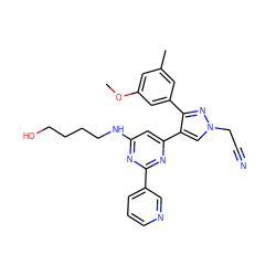 COc1cc(C)cc(-c2nn(CC#N)cc2-c2cc(NCCCCO)nc(-c3cccnc3)n2)c1 ZINC000299858461