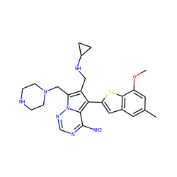 COc1cc(C)cc2cc(-c3c(CNC4CC4)c(CN4CCNCC4)n4ncnc(N)c34)sc12 ZINC000220392999