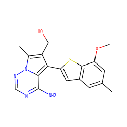COc1cc(C)cc2cc(-c3c(CO)c(C)n4ncnc(N)c34)sc12 ZINC000218049053