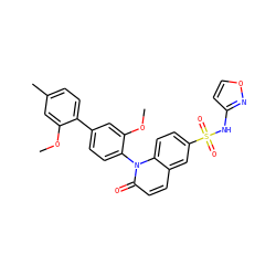 COc1cc(C)ccc1-c1ccc(-n2c(=O)ccc3cc(S(=O)(=O)Nc4ccon4)ccc32)c(OC)c1 ZINC001772641566