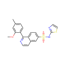 COc1cc(C)ccc1-c1nccc2cc(S(=O)(=O)Nc3nccs3)ccc12 ZINC000206096952