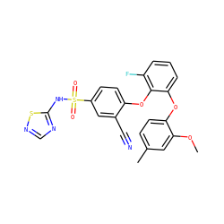 COc1cc(C)ccc1Oc1cccc(F)c1Oc1ccc(S(=O)(=O)Nc2ncns2)cc1C#N ZINC000095584363