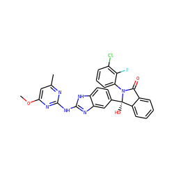 COc1cc(C)nc(Nc2nc3cc([C@]4(O)c5ccccc5C(=O)N4c4cccc(Cl)c4F)ccc3[nH]2)n1 ZINC000116255881