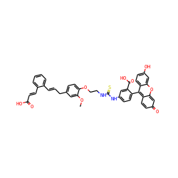 COc1cc(C/C=C/c2ccccc2/C=C/C(=O)O)ccc1OCCNC(=S)Nc1ccc(-c2c3ccc(=O)cc-3oc3cc(O)ccc23)c(C(=O)O)c1 ZINC000095556789