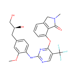 COc1cc(C[C@H](O)CO)ccc1Nc1ncc(C(F)(F)F)c(Oc2cccc3c2C(=O)N(C)C3)n1 ZINC000138504236