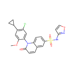 COc1cc(C2CC2)c(Cl)cc1-n1c(=O)ccc2cc(S(=O)(=O)Nc3ccon3)ccc21 ZINC000221881417