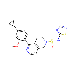 COc1cc(C2CC2)ccc1-c1nccc2c1CCN(S(=O)(=O)Nc1ncns1)C2 ZINC000147367792