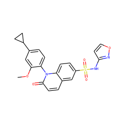 COc1cc(C2CC2)ccc1-n1c(=O)ccc2cc(S(=O)(=O)Nc3ccon3)ccc21 ZINC001772592354