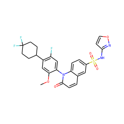 COc1cc(C2CCC(F)(F)CC2)c(F)cc1-n1c(=O)ccc2cc(S(=O)(=O)Nc3ccon3)ccc21 ZINC001772646376