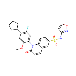 COc1cc(C2CCCC2)c(F)cc1-n1c(=O)ccc2cc(S(=O)(=O)Nc3ccon3)ccc21 ZINC000221976596