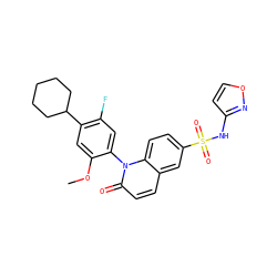 COc1cc(C2CCCCC2)c(F)cc1-n1c(=O)ccc2cc(S(=O)(=O)Nc3ccon3)ccc21 ZINC001772616452