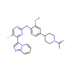 COc1cc(C2CCN(C(C)=O)CC2)ccc1Nc1ncc(Cl)c(-c2cnc3ccccn23)n1 ZINC000072177098