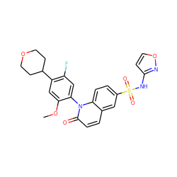 COc1cc(C2CCOCC2)c(F)cc1-n1c(=O)ccc2cc(S(=O)(=O)Nc3ccon3)ccc21 ZINC000221959108