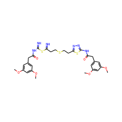 COc1cc(CC(=O)NC(=N)SC(=N)CCSCCc2nnc(NC(=O)Cc3cc(OC)cc(OC)c3)s2)cc(OC)c1 ZINC000169697988