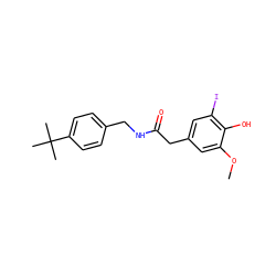 COc1cc(CC(=O)NCc2ccc(C(C)(C)C)cc2)cc(I)c1O ZINC000064436482