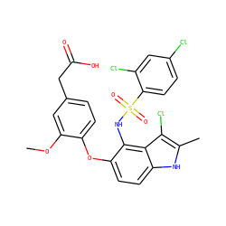 COc1cc(CC(=O)O)ccc1Oc1ccc2[nH]c(C)c(Cl)c2c1NS(=O)(=O)c1ccc(Cl)cc1Cl ZINC000117764184