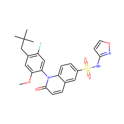 COc1cc(CC(C)(C)C)c(F)cc1-n1c(=O)ccc2cc(S(=O)(=O)Nc3ccon3)ccc21 ZINC001772579002