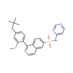COc1cc(CC(C)(C)C)ccc1-c1nccc2cc(S(=O)(=O)Nc3ccncn3)ccc12 ZINC000215513473