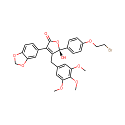 COc1cc(CC2=C(c3ccc4c(c3)OCO4)C(=O)O[C@]2(O)c2ccc(OCCBr)cc2)cc(OC)c1OC ZINC000049767657