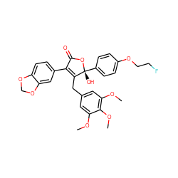 COc1cc(CC2=C(c3ccc4c(c3)OCO4)C(=O)O[C@]2(O)c2ccc(OCCF)cc2)cc(OC)c1OC ZINC000049766811