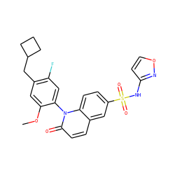 COc1cc(CC2CCC2)c(F)cc1-n1c(=O)ccc2cc(S(=O)(=O)Nc3ccon3)ccc21 ZINC001772579032