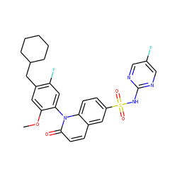 COc1cc(CC2CCCCC2)c(F)cc1-n1c(=O)ccc2cc(S(=O)(=O)Nc3ncc(F)cn3)ccc21 ZINC001772608393