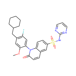 COc1cc(CC2CCCCC2)c(F)cc1-n1c(=O)ccc2cc(S(=O)(=O)Nc3ncccn3)ccc21 ZINC001772639348