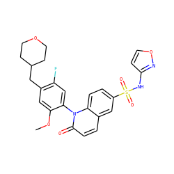 COc1cc(CC2CCOCC2)c(F)cc1-n1c(=O)ccc2cc(S(=O)(=O)Nc3ccon3)ccc21 ZINC001772627530