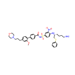 COc1cc(CCCN2CCOCC2)ccc1-c1ccc(C(=O)NS(=O)(=O)c2ccc(N[C@H](CCCCN)CSc3ccccc3)c([N+](=O)[O-])c2)cc1 ZINC000095612911