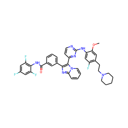 COc1cc(CCN2CCCCC2)c(F)cc1Nc1nccc(-c2c(-c3cccc(C(=O)Nc4c(F)cc(F)cc4F)c3)nc3ccccn23)n1 ZINC000165098805
