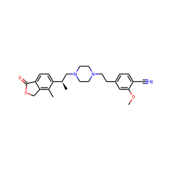 COc1cc(CCN2CCN(C[C@@H](C)c3ccc4c(c3C)COC4=O)CC2)ccc1C#N ZINC000148215056