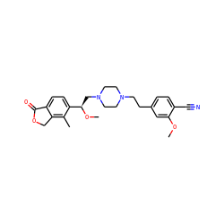COc1cc(CCN2CCN(C[C@@H](OC)c3ccc4c(c3C)COC4=O)CC2)ccc1C#N ZINC000144647555