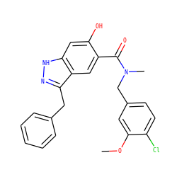 COc1cc(CN(C)C(=O)c2cc3c(Cc4ccccc4)n[nH]c3cc2O)ccc1Cl ZINC000084707049