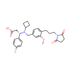 COc1cc(CN(C2CCC2)[C@@H](CC(=O)O)c2ccc(Cl)cc2)ccc1CCCN1C(=O)CCC1=O ZINC000225110125