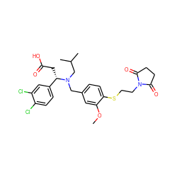 COc1cc(CN(CC(C)C)[C@@H](CC(=O)O)c2ccc(Cl)c(Cl)c2)ccc1SCCN1C(=O)CCC1=O ZINC000225131986