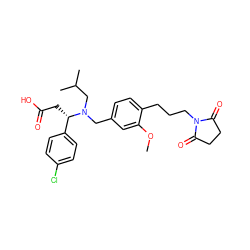 COc1cc(CN(CC(C)C)[C@@H](CC(=O)O)c2ccc(Cl)cc2)ccc1CCCN1C(=O)CCC1=O ZINC000225127099