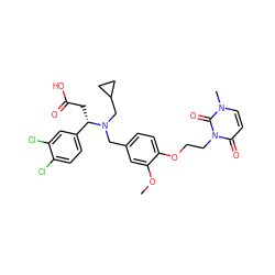 COc1cc(CN(CC2CC2)[C@@H](CC(=O)O)c2ccc(Cl)c(Cl)c2)ccc1OCCn1c(=O)ccn(C)c1=O ZINC000225118413